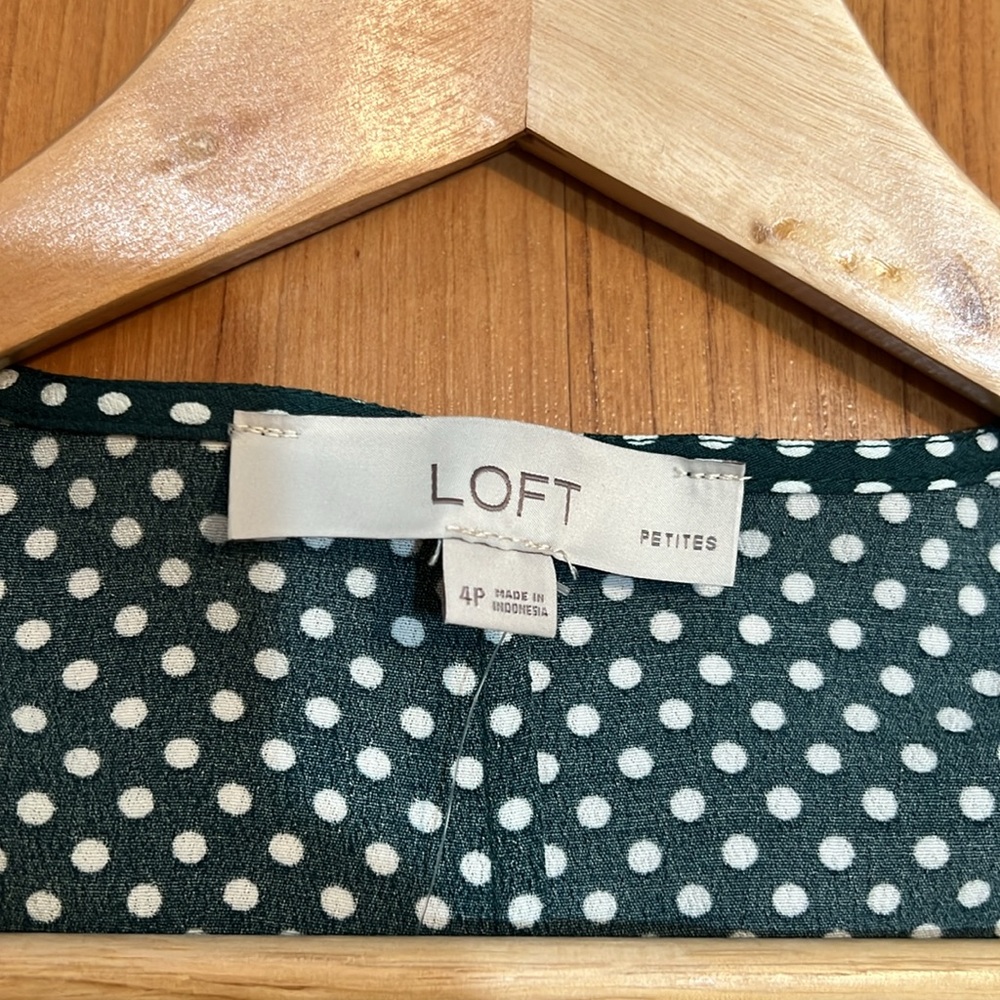 LOFT long sleeves polka dots green wrap dress - Picture 10 of 12